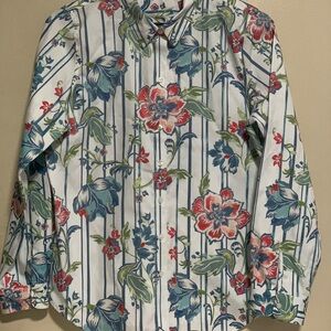 Coldwater Creek Women’s Size 10 Floral Striped Button-Up Shirt Long Sleeve